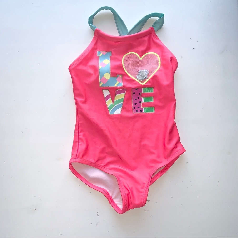 Cat & Jack - Pink & Teal “Love Bathing Suit”